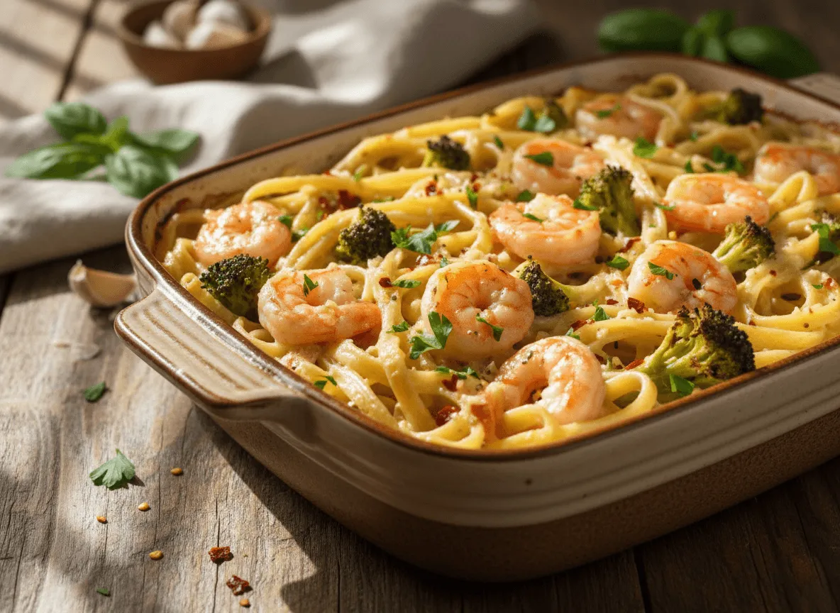 creamy-shrimp-alfredo-broccoli-bake