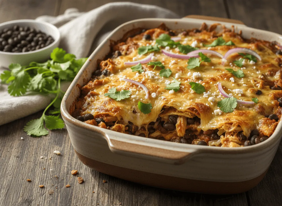 quick-layered-chicken-black-bean-enchilada-casserole